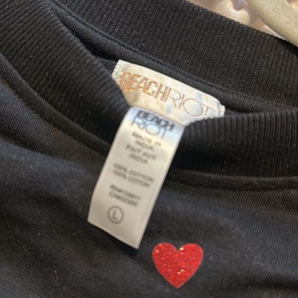 Beach Riot Black Cropped Sweatshirt with Red Glitter Hearts, Size Large - Picture 8 of 8